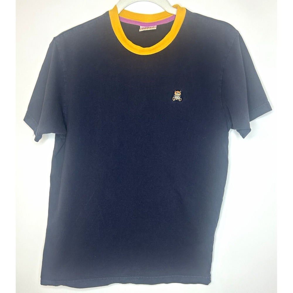 Teddy Fresh Men's S Navy/Yellow Ringer T-Shirt Crew Neck Teddy Bear Logo